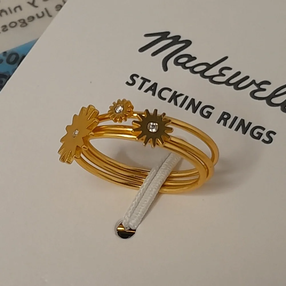 Madewell My Three Suns Stacking Ring Set Gold Celestials Sunburst NWT